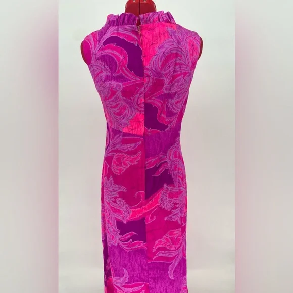 1960s Vibrant Neon Pink Hawaiian Maxi Sundress With Psychedelic Print - Picture 9 of 9
